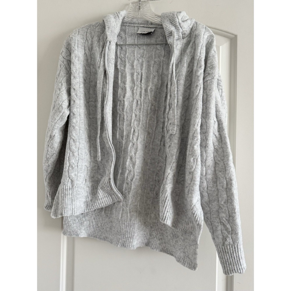 PINK ROSE Women's Gray Hooded Zip Up Sweater-SMALL - Picture 5 of 10